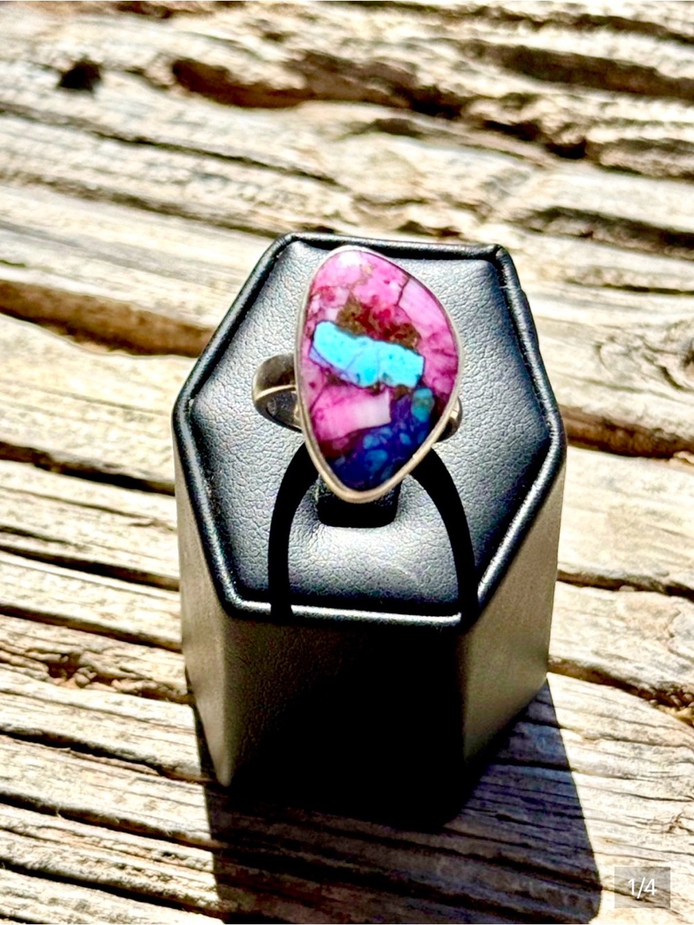 Blue Turquoise Spiny Oyster 925 Sterling Silver Ring Size 6